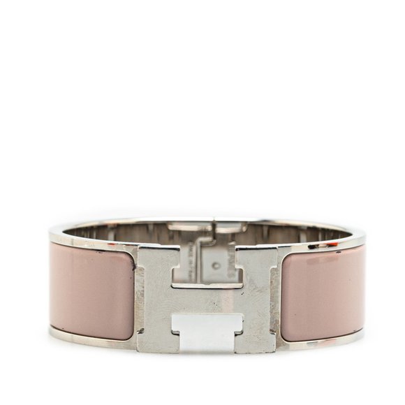 Hermes Click-Clack H PM Bracelet in Silver and Beige Metal for Women - Picture 1 of 5